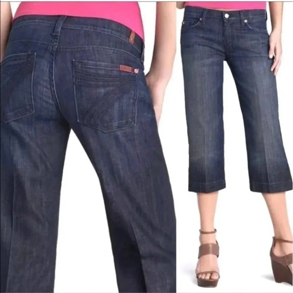 7 For All Mankind Dark Wash Dojo Crop Jeans - Picture 2 of 12